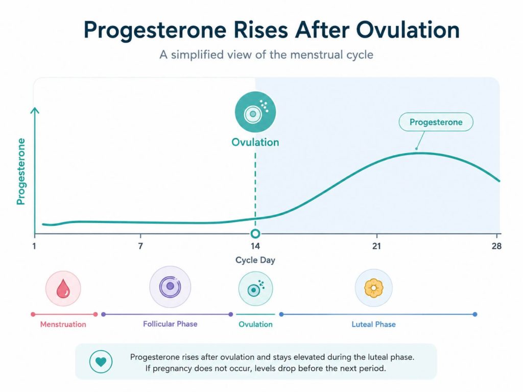 Simple fertility chart showing progesterone rising after ovulation.