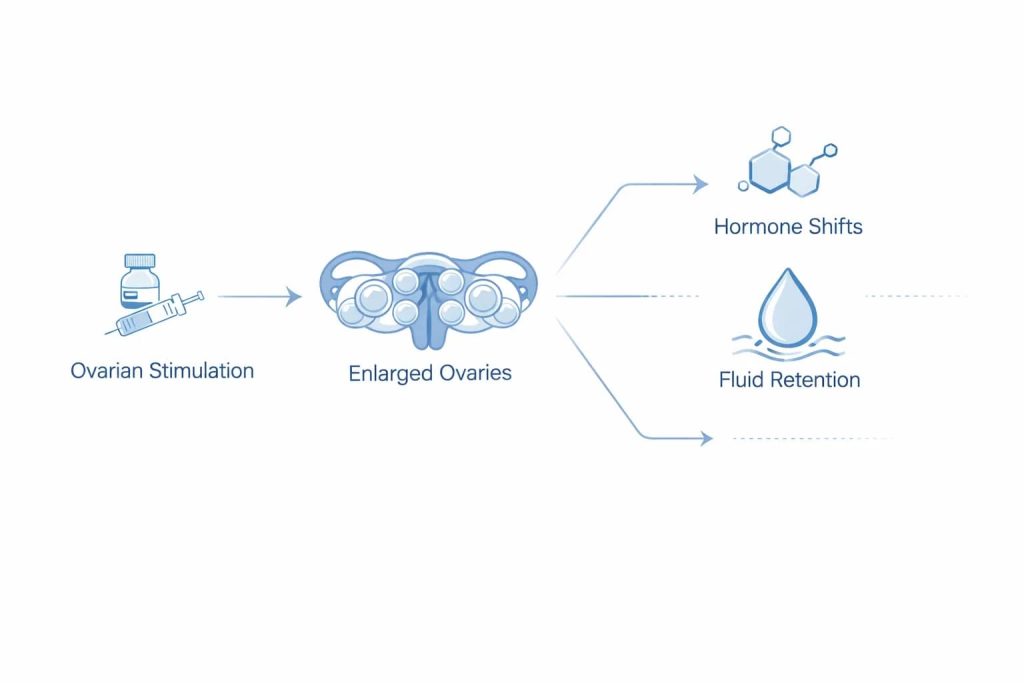 Diagram looking at the causes of bloating after IVF.