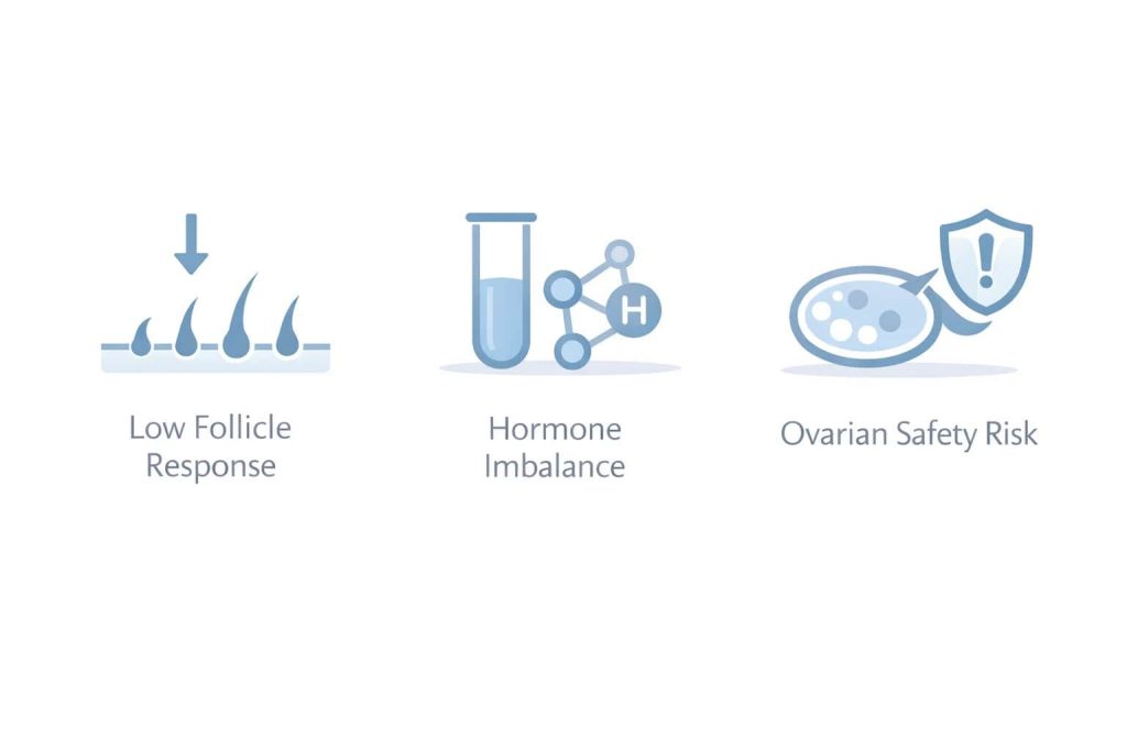 Visual summary of common reasons IVF cycles are cancelled.