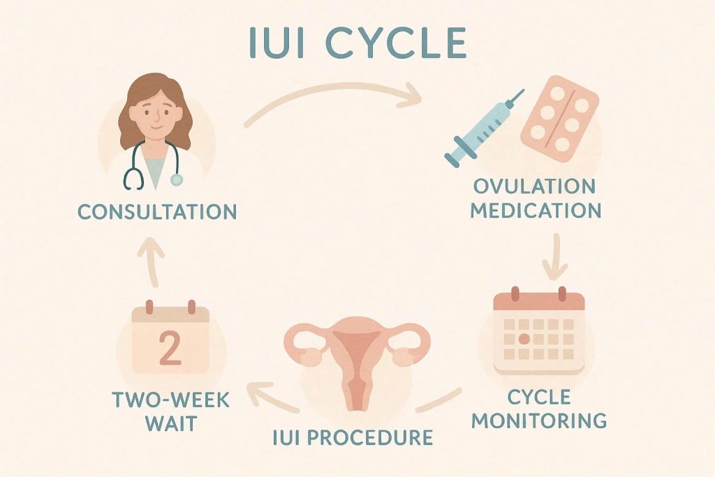 The IUI cycle: consultation, ovulation medication, cycle monitoring, the IUI procedure and the two-week wait